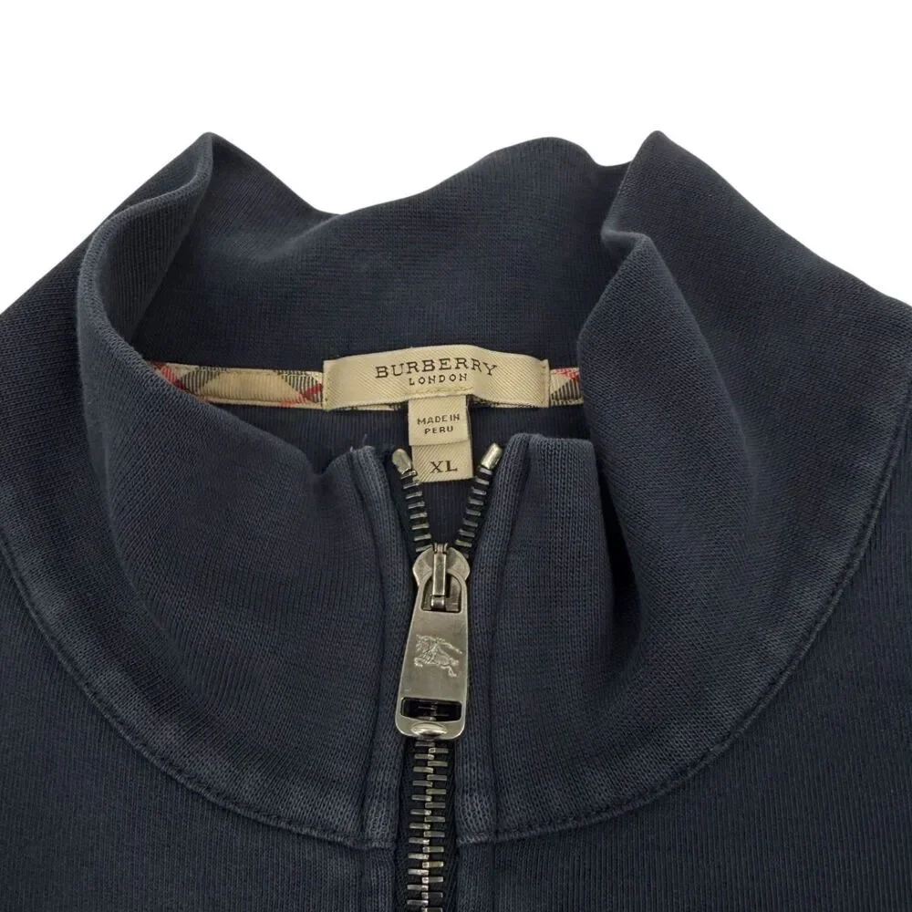 Burberry Men's Cotton Quarter Zip Pullover Sweatshirt Navy Blue XL
